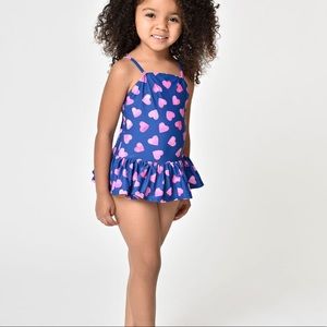 NWT Navy and pink heart ruffle one piece swimsuit
